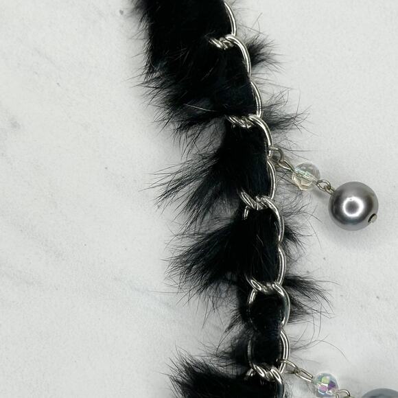 Beaded Fur Woven Silver Tone Chain Link Belt One Size OS Boho ✨ - Picture 3 of 13